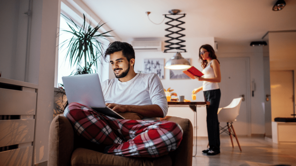 Couple working at home and enjoying the benefits of the flexibility